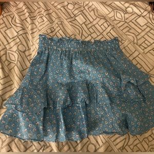 Loveshackfancy Mini Skirt Blue Tiered Ruffle Floral Size S